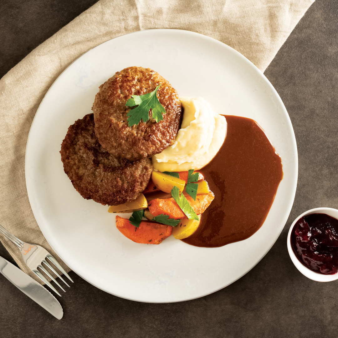 Frossen karbonader med potet- og sellerikrem, grønnsaker og brun saus – 500 gram