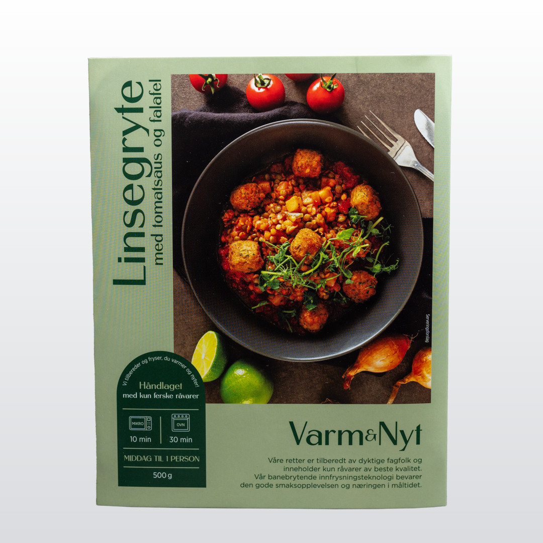 Frossen linsegryte med tomatsaus og falafel – 500 gram